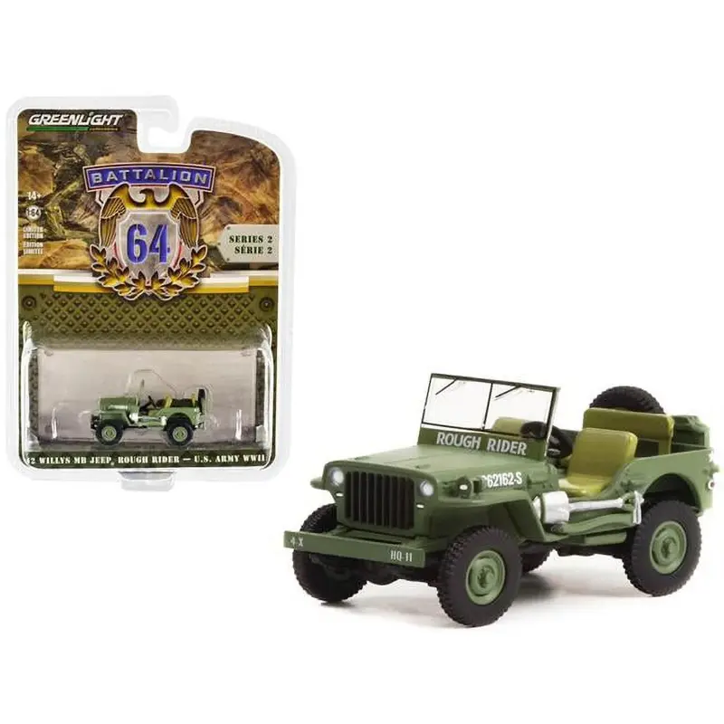 1942 Willys MB Jeep Rough Rider U.S. Army World War II - Series Battalion 64 - Greenlight - Scala 1/64