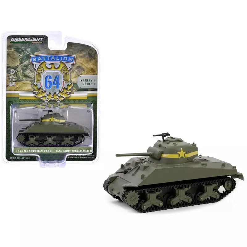 1943 M4 Sherman Tank U.S. Army World War II - Series Battalion 64 - Greenlight - Scala 1/64
