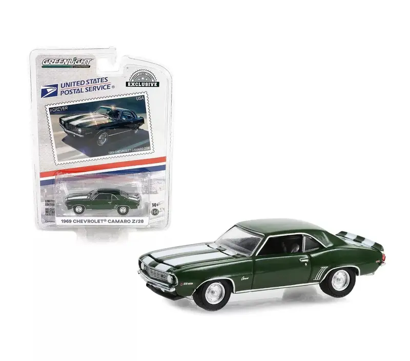 1969 Chevrolet Camaro Z/28 Green Metallic w/White Stripes USPS Hobby Exclusive - Greenlight - Scala 1/64