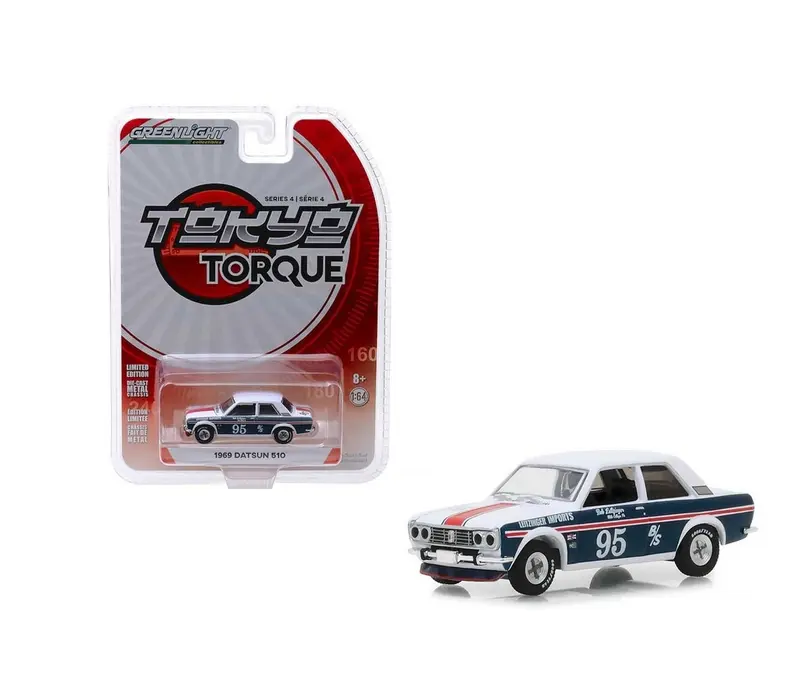 1969 Datsun 510 White / Blue Tokyo Torque Serie 4 - Greenlight - Scala 1/64