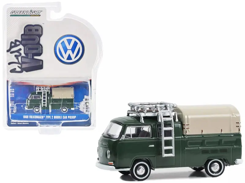 1969 Volkswagen Type 2 Double Cab Pickup Green - Club V-Dub - Greenlight - Scala 1/64