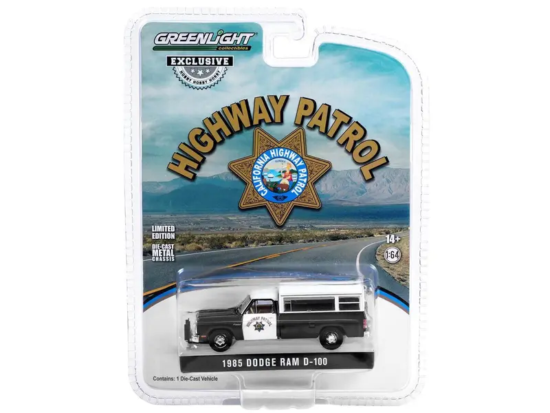 1985 Dodge Ram D-100 Truck Black and White "California Highway Patrol" - Greenlight - Scala 1/64