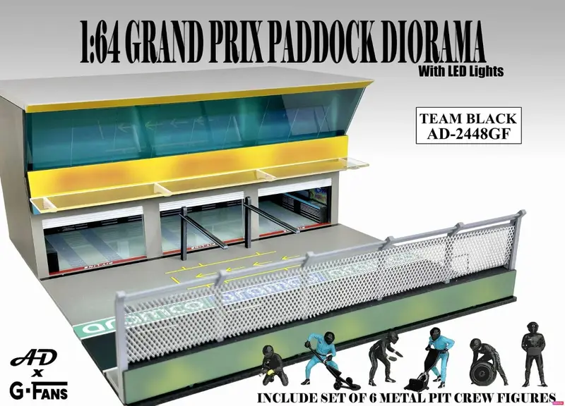 American Diorama - Team Black Prand Prix Gaddock diorama with figures and led lights - Scala 1/64 AD-2448GF