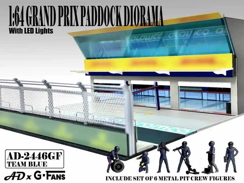 American Diorama - Team Blue Prand Prix Gaddock diorama with figures and led lights - Scala 1/64 AD-2446GF
