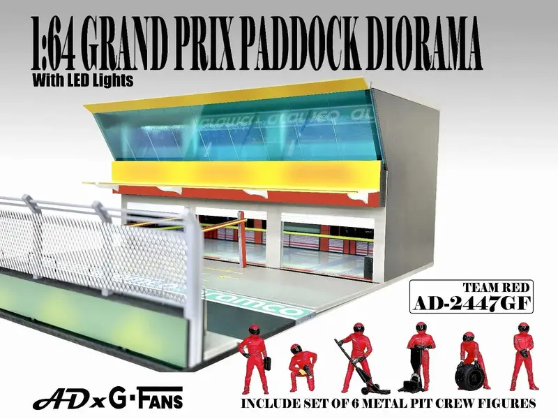 American Diorama - Team Red Grand Prix Paddock diorama with figures and led lights - Scala 1/64 AD-2447GF
