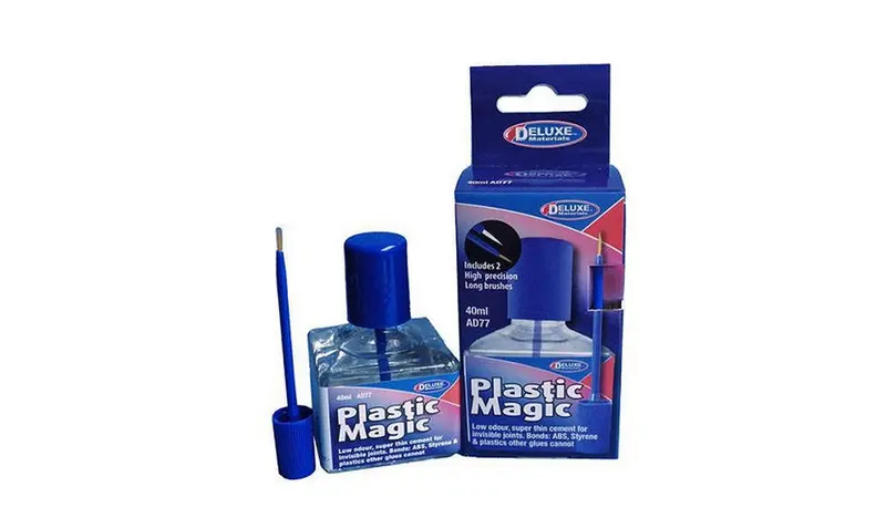 COLORI MODELLISMO PLASTIC MAGIC COLLA PER PLASTICA C/2 PENNELLI AD ALTA PRECISIONE 40ml DE LUXE MATERIALS DL-AD