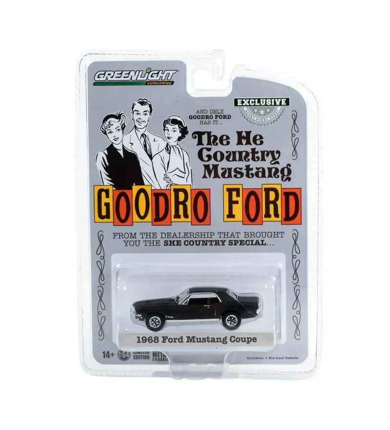 Greenlight Collectibles - 1968 Ford Mustang Coupe "He Country Mustang" Matt Black Goodro Ford - Hobby Exclusive - Scala 1/64