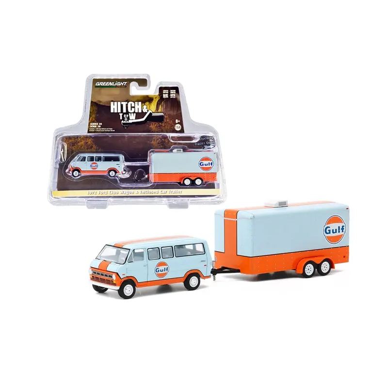 Greenlight Collectibles - 1972 Ford Club Wagon & Enclosed Car Trailer