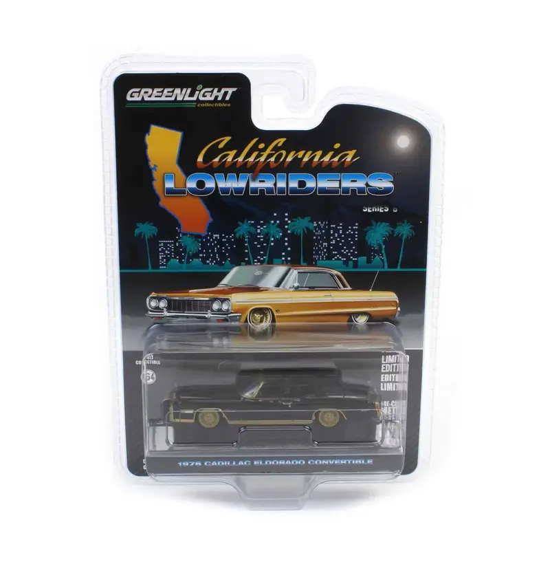 Greenlight Collectibles - 1976 Cadillac Eldorado Convertible Black Gold - California Lowriders Series - Scala 1/64