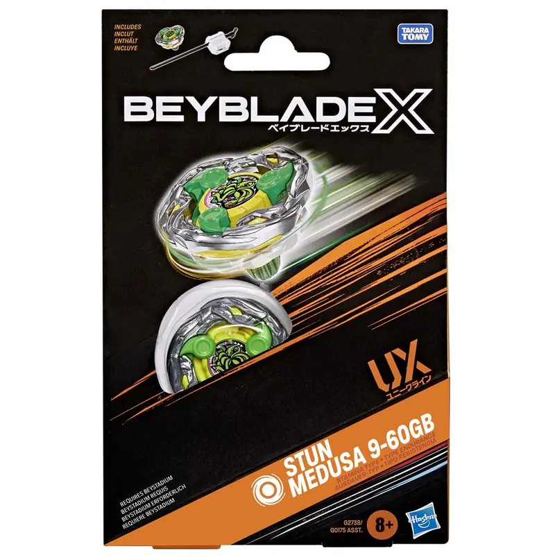 Hasbro Beyblade X Stun Medusa 9 - 60GB UX Starter Pack | Stamina Type | Trottola con Lanciatore