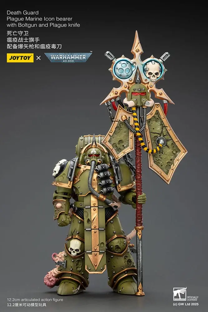 🧪 LAB | SU ORDINAZIONE Warhammer 40,000 Action Figure Death Guard Plague Marine Icon bearer with Boltgun and Plague knife 12 cm