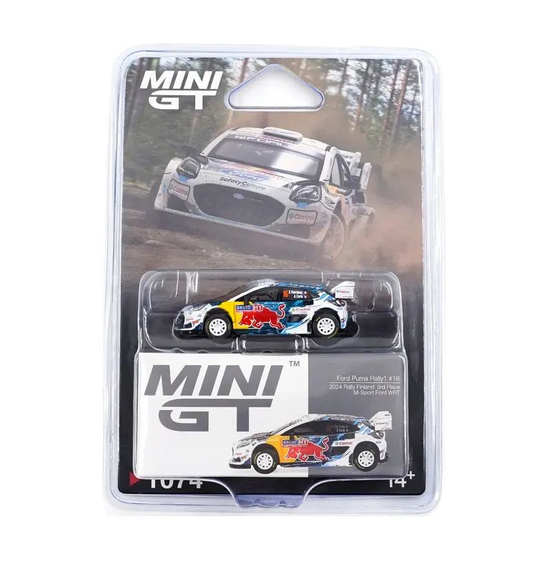 Mini GT - Ford Puma Rally1 #16 M-Sport Ford WRT 2024 Rally Finland 3rd Place - Scala 1/64 MGT01074-BL Blister Packaging