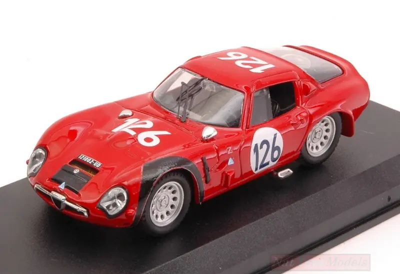 MODELLINO IN SCALA COMPATIBILE CON ALFA ROMEO TZ2 N.126 4th TARGA FLORIO 1966 E.PINTO-N.TODARO 1