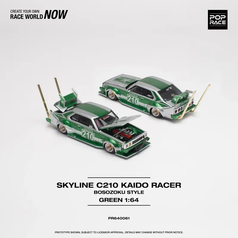 Pop Race - Skyline C210 Kaido Racer Bosozoku Style Green / Silver - Scala 1/64 PR64-61