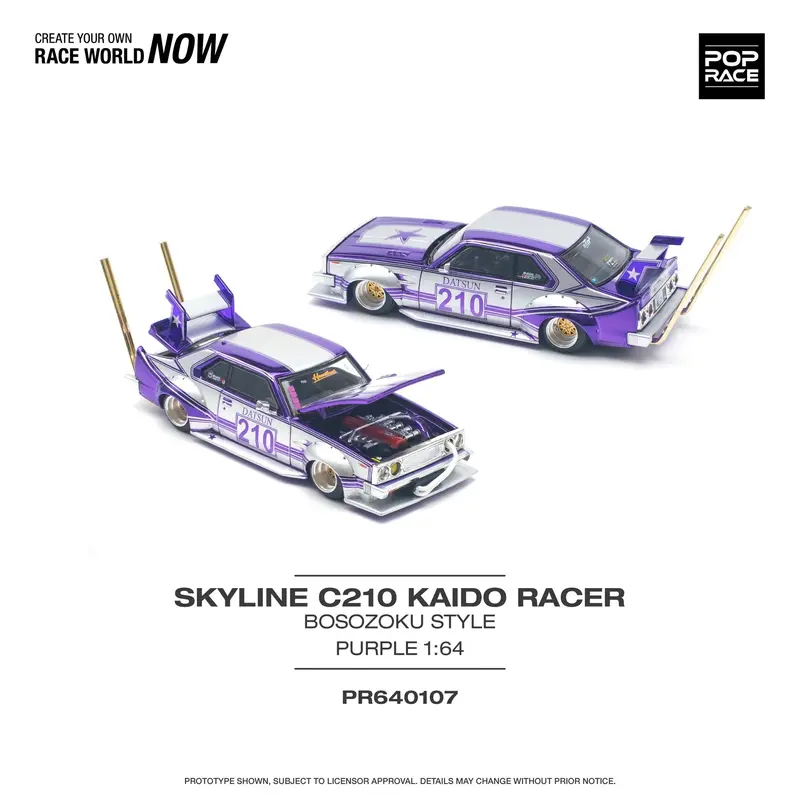Pop Race - Skyline C210 Kaido Racer Bosozoku Style Purple Scala 1/64 PR64-0107