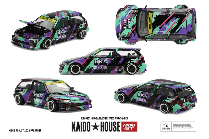 [PRE-ORDER] Mini GT - Honda Civic (EF) Kaido Works HKS 1987 - Kaido House - Scala 1/64 KHMG303