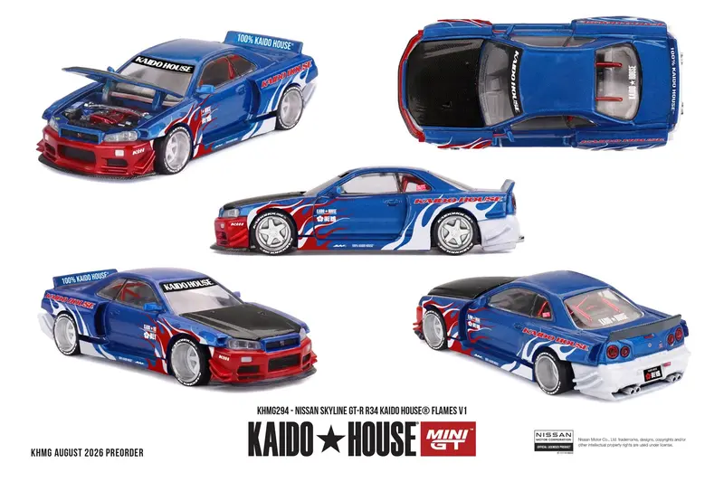 [PRE-ORDER] Mini GT - Nissan Skyline GT-R R34 Kaido House Flames V1 1999 - Kaido House - Scala 1/64 KHMG294
