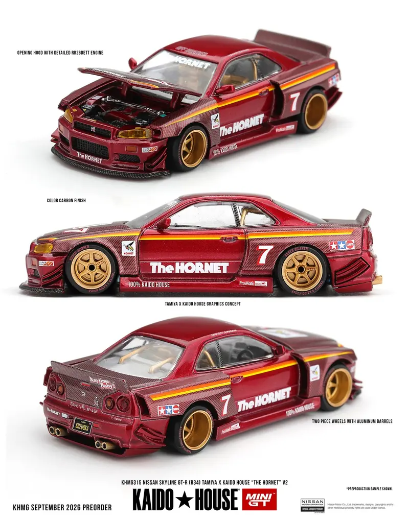 [PRE-ORDER] Mini GT - Nissan Skyline GT-R (R34) TAMIYA x KAIDO HOUSE "The Hornet" V2 1999 - Kaido House - Scala 1/64 KHMG315