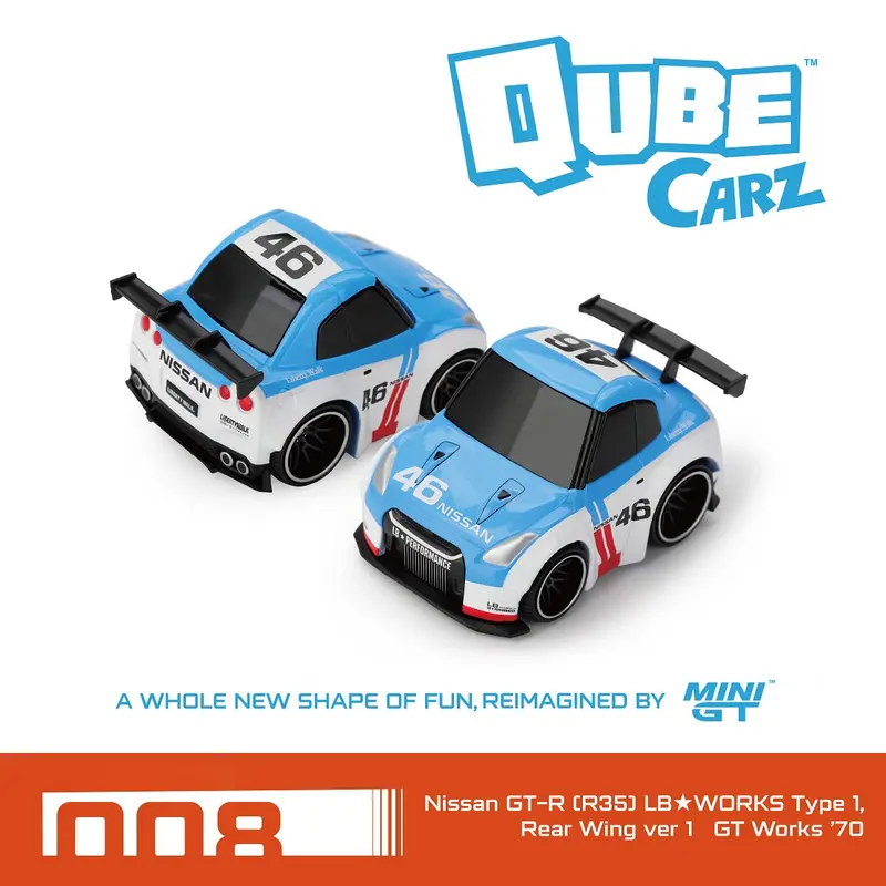 [PRE-ORDER] - Mini Gt QUBE Carz Series - Nissan GT-R (R35) LB★WORKS Type 1 Rear Wing ver 1 GT Works ’70 - QZ00204-BL
