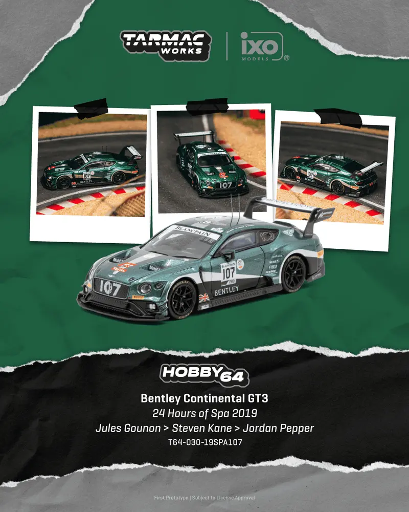 [PRE-ORDER] Tarmac Works - Bentley Continental GT3 #107 Jules Gounon 24 Hours of Spa 2019 - HOBBY64 - Scala 1/64 T64-030-19SPA107