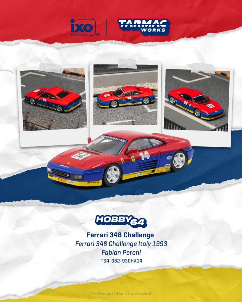 [PRE-ORDER] Tarmac Works - Ferrari 348 Challenge #14 FABIAN PERONI 348 Italy 1993 - HOBBY64 - Scala 1/64 T64-082-93CHA14