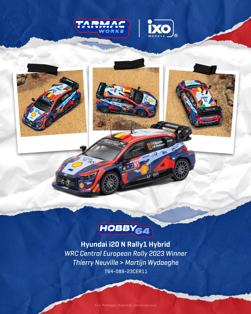 [PRE-ORDER] Tarmac Works - Hyundai i20 N Rally1 Hybrid #42 #11 THIERRY NEUVILLE WRC Central European Rally 2023 - HOBBY64 - Scala 1/64 T64-089-23CER11