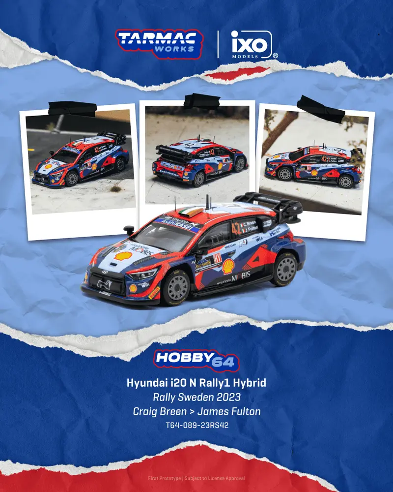 [PRE-ORDER] Tarmac Works - Hyundai i20 N Rally1 Hybrid #42 CRAIG BREEN Rally Sweden 2023 - HOBBY64 - Scala 1/64 T64-089-23RS42