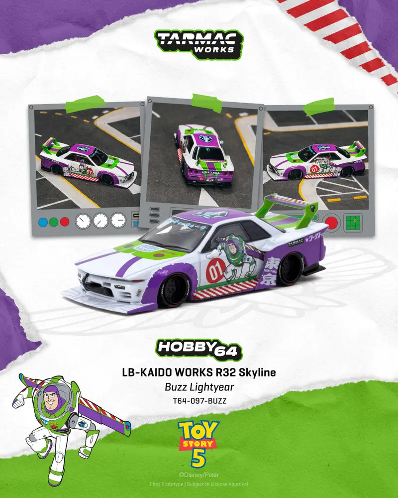 [PRE-ORDER] Tarmac Works - LB-KAIDO WORKS R32 Nissan Skyline Buzz Lightyear - HOBBY64 - Scala 1/64 T64-097-BUZZ