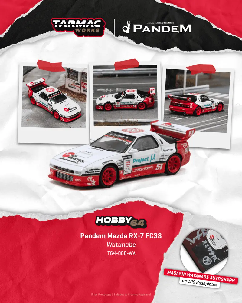 [PRE-ORDER] Tarmac Works - Mazda RX-7 (FC3S) Pandem Masashi Watanabe 2026 - HOBBY64 - Scala 1/64 T64-066-WA