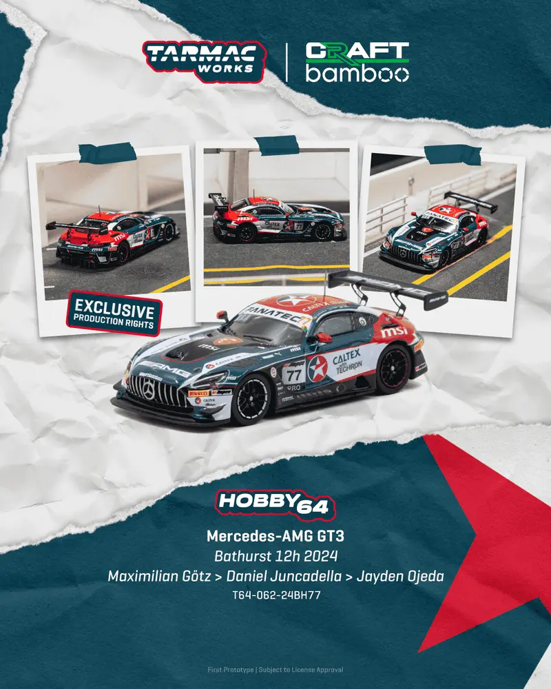 [PRE-ORDER] Tarmac Works - Mercedes-AMG GT3 #77 MAXIMILIAN GÖTZ Bathurst 12h 2024 - HOBBY64 - Scala 1/64 T64-062-24BH77