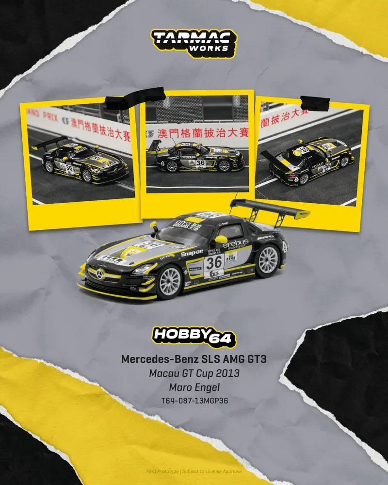 [PRE-ORDER] Tarmac Works - Mercedes-Benz SLS AMG GT3 #36 Maro Engel Macau GT Cup 2013 - HOBBY64 - Scala 1/64 T64-087-13MGP36