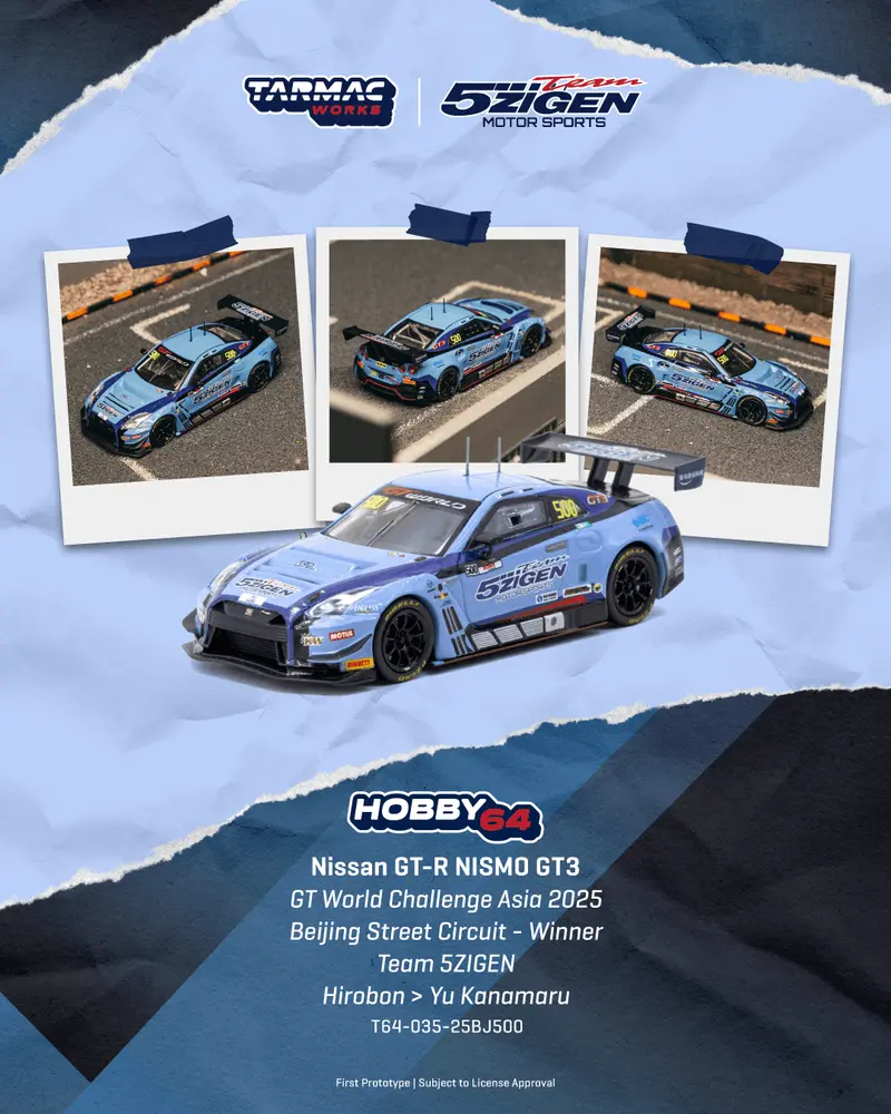 [PRE-ORDER] Tarmac Works - Nissan GT-R R35 NISMO GT3 GT World Challenge Asia 2025 Beijing Street Circuit Winner TEAM 5ZIGEN 2025 - HOBBY64 - Scala 1/64 T64-035-25BJ500