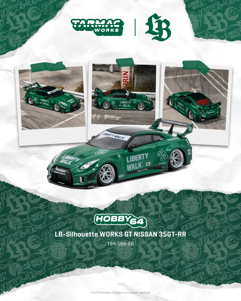 [PRE-ORDER] Tarmac Works - Nissan GT-R (R35) Super Silhouette Emerald Green - HOBBY64 - Scala 1/64 T64-105-EG