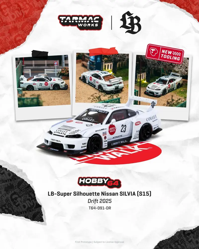 [PRE-ORDER] - Tarmac Works - Nissan Silvia (S15) LB-Super Silhouette White 2025 - HOBBY64 - Scala 1/64 T64-091-DR