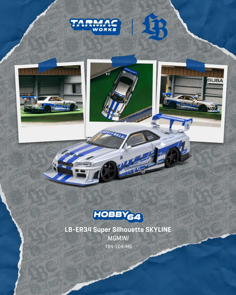 [PRE-ORDER] Tarmac Works - Nissan Skyline GTR (ER34) LB SUPER SILHOUETTE MGMINI SEMA Show 2025 - HOBBY64 - Scala 1/64 T64-104-MG