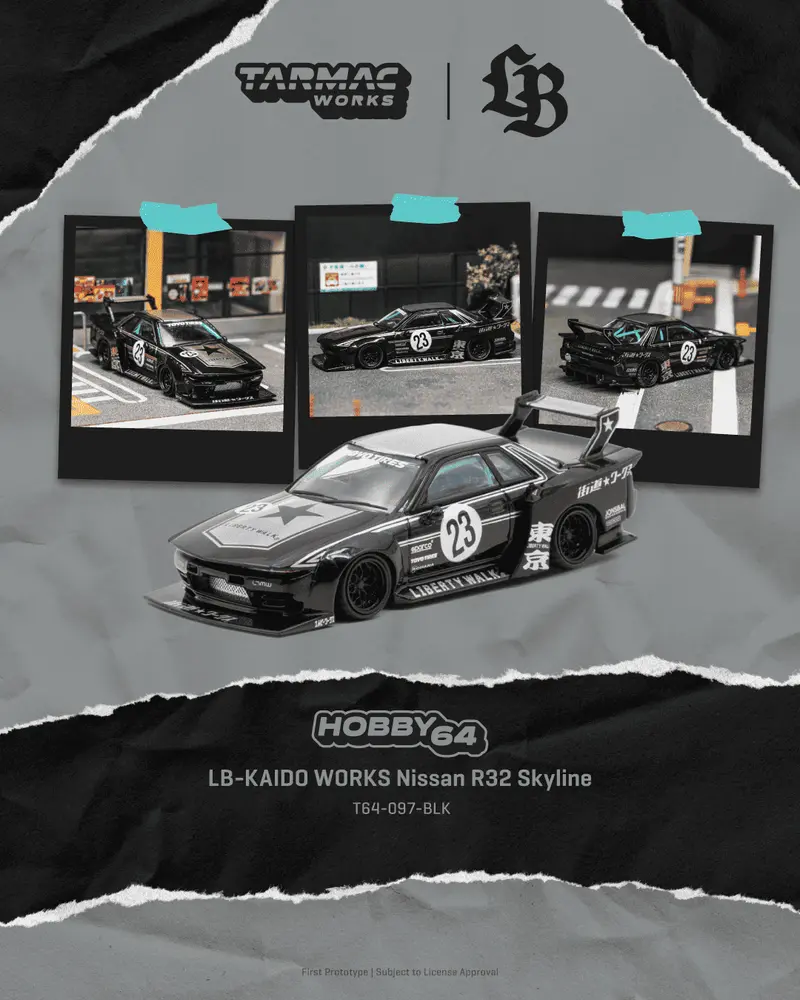 [PRE-ORDER] Tarmac Works - Nissan Skyline (R32) LB-KAIDO WORKS Black - HOBBY64 - Scala 1/64 T64-097-BLK