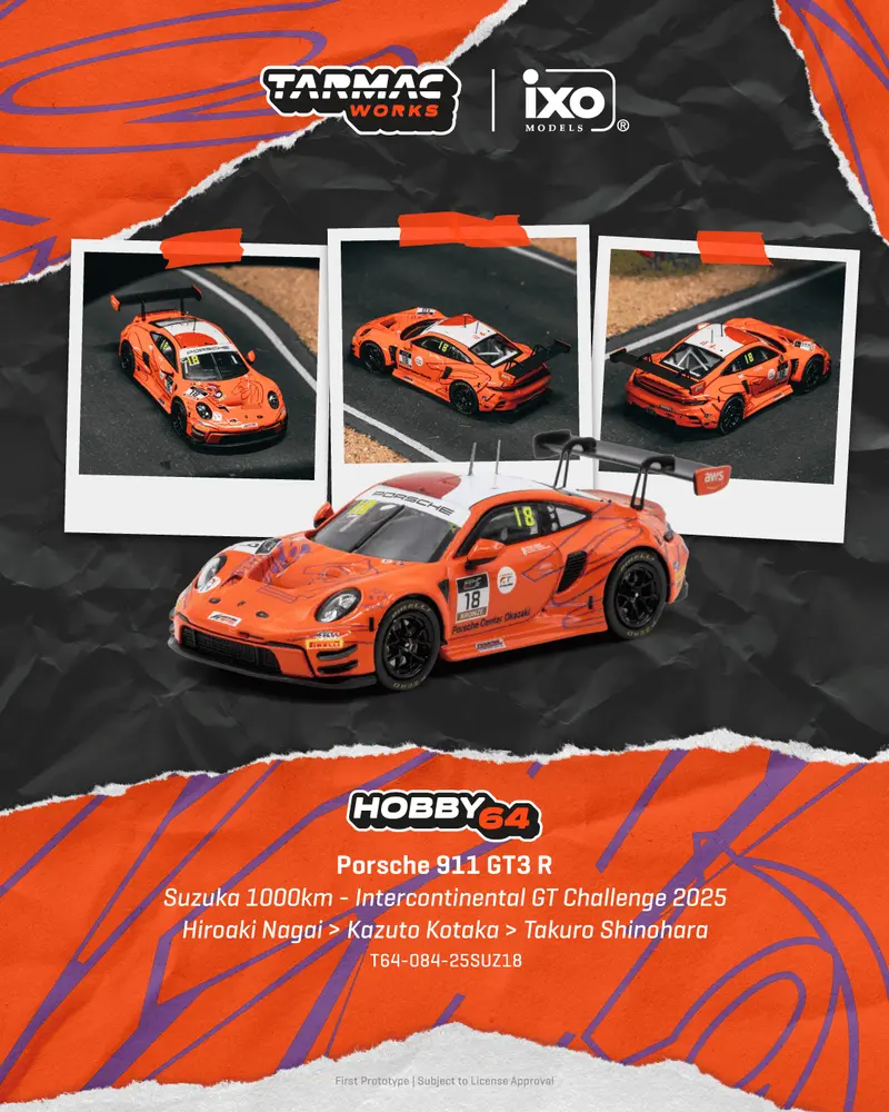 [PRE-ORDER] Tarmac Works - Porsche 911 (992) GT3 #18 HIROAKI NAGAI Suzuka 1000km - HOBBY64 - Scala 1/64 T64-084-25SUZ18