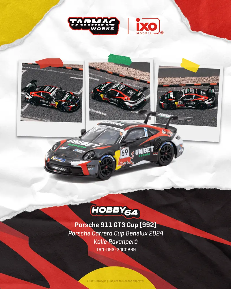 [PRE-ORDER] Tarmac Works - Porsche 911 (992) GT3 Cup Porsche Carrera Cup Benelux 2024 - HOBBY64 - Scala 1/64 T64-093-24CCB69