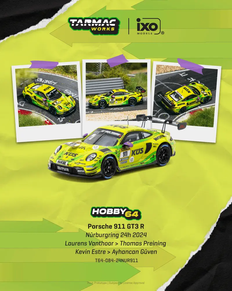 [PRE-ORDER] Tarmac Works - Porsche 911 (992) GT3 R #911 Laurens Vanthoor Nurburgring 24H 2024 - HOBBY64 - Scala 1/64 T64-084-24NUR911