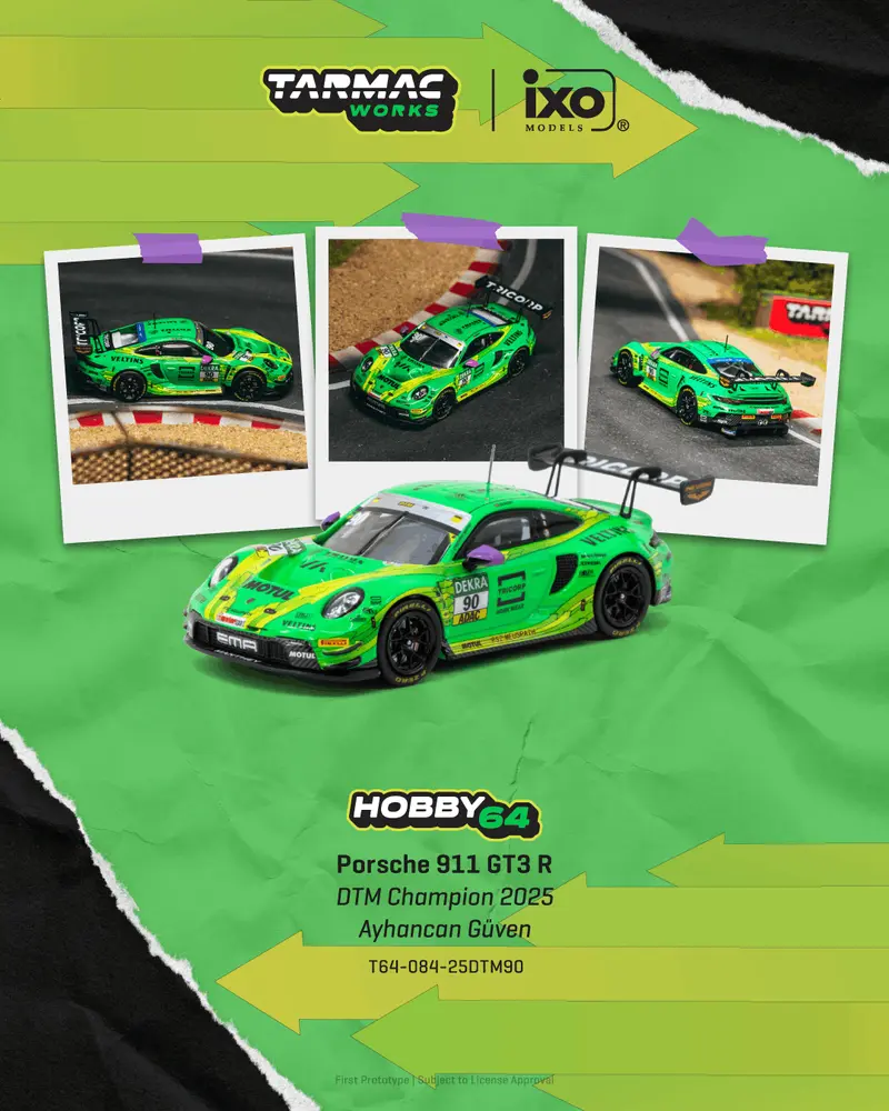 [PRE-ORDER] Tarmac Works - Porsche 911 (992) GT3 R Ayhancan Güven DTM Champion 2025 - HOBBY64 - Scala 1/64 T64-084-25DTM90
