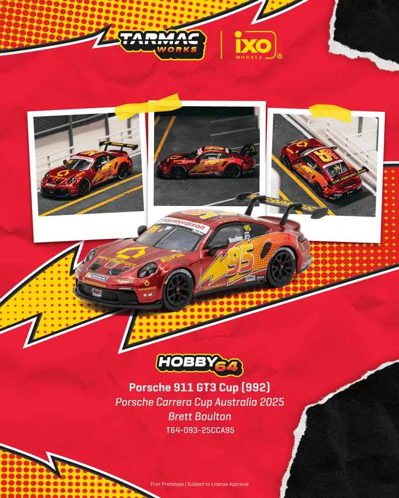 [PRE-ORDER] Tarmac Works - Porsche 911 GT3 (992) Cup Porsche Carrera Cup Australia 2025 Brett Boulton - HOBBY64 - Scala 1/64 T64-093-25CCA95