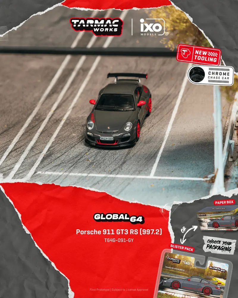 [PRE-ORDER] Tarmac Works - Porsche 911 GT3 RS (997.2) Grey 2008 - GLOBAL64 - Scala 1/64 T64G-091-GY