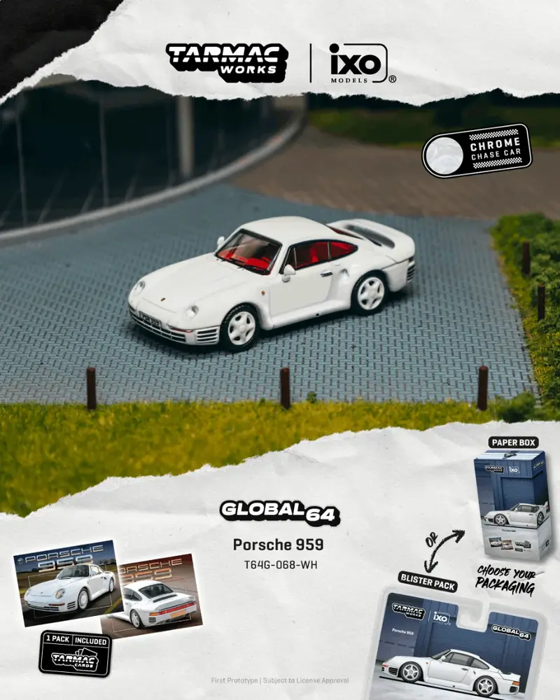 [PRE-ORDER] Tarmac Works - Porsche 959 White 1989 (Tarmac Cards Combo Set) - GLOBAL64 - Scala 1/64 T64G-068-WH