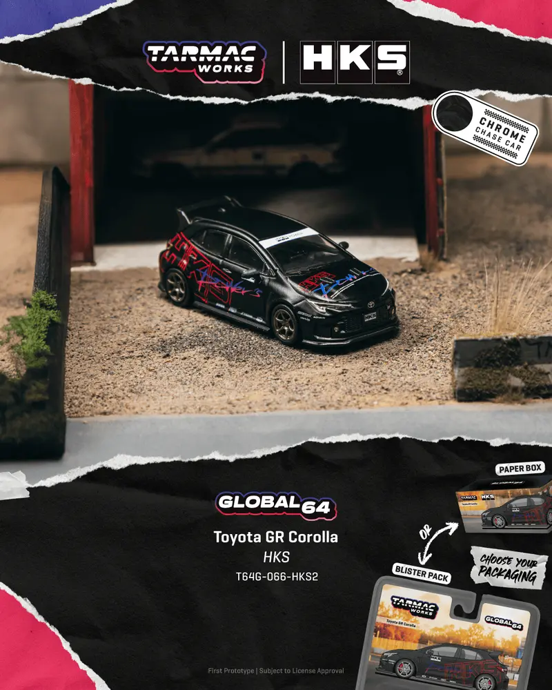 [PRE-ORDER] Tarmac Works - Toyota Corolla GR HKS Chrome Black 2025 - GLOBAL64 - Scala 1/64 T64G-066-HKS2