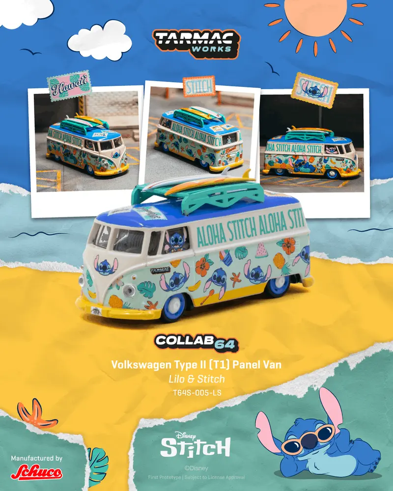 [PRE-ORDER] Tarmac Works - Volkswagen Transporter T1 Panel Van LILO & STITCH 2025 - COLLAB64 - Scala 1/64 T64S-005-LS