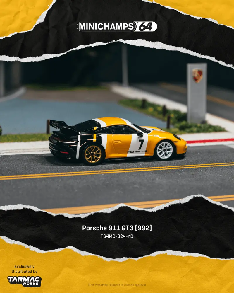 [PRE-ORDER] Tarmac Works x Minichamps - Porsche 911 (992) Black & Yellow GT3 2022 - Scala 1/64 T64MC-024-YB