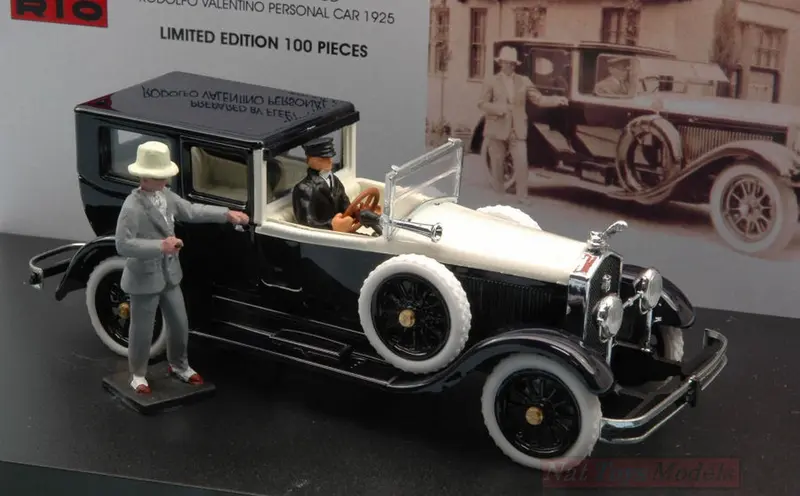 SCALE MODEL COMPATIBLE WITH ISOTTA FRASCHINI 8A TORPEDO RODOLFO VALENTINO 1925 + 2 FIG.LIM.100 1
