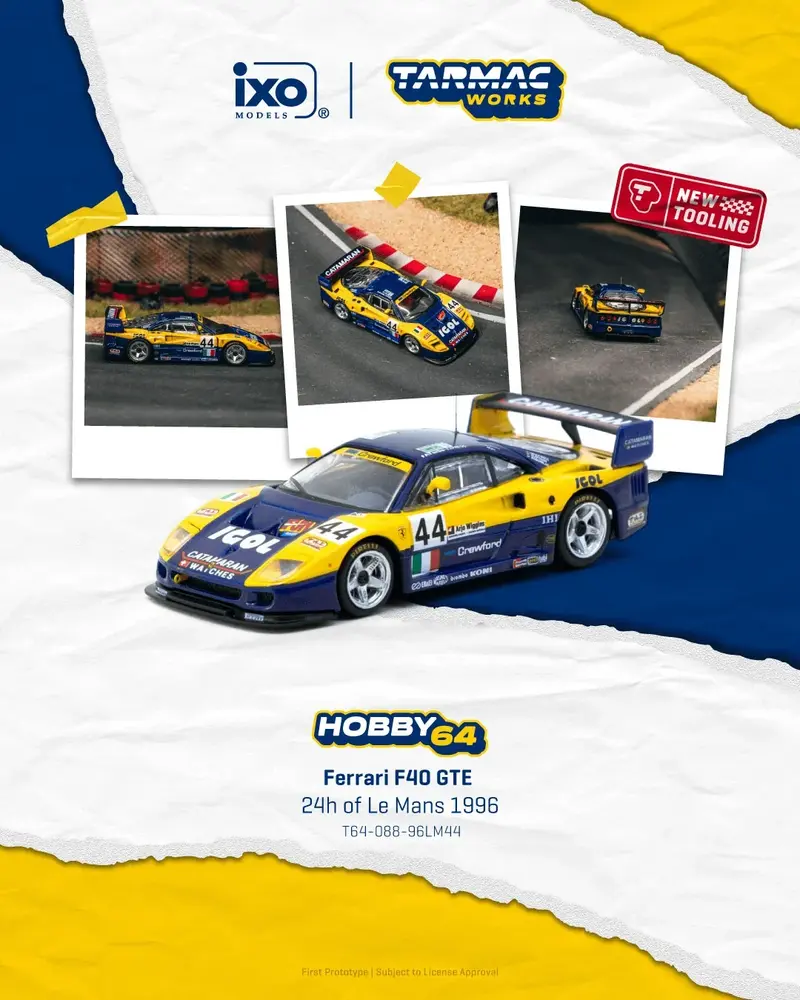 Tarmac Works - Ferrari F40 GTE 24h of Le Mans 1996 - HOBBY64 - Scala 1/64 T64-088-96LM44