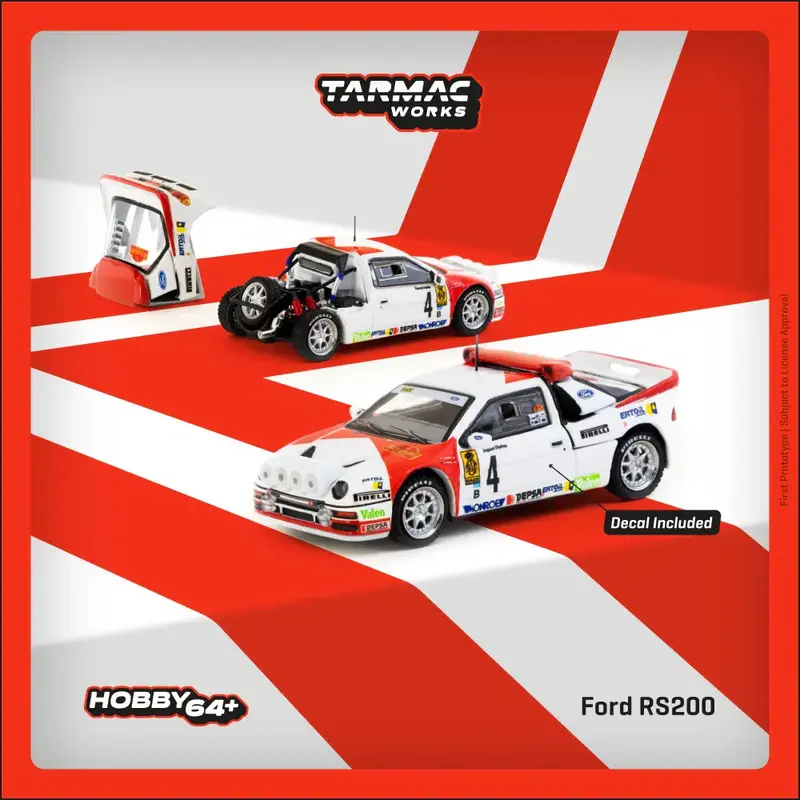 Tarmac Works - Ford RS200 #4 Rallye Catalunya 1986 Antonio Zanini - Josep Autet - HOBBY64+ - Scala 1/64 T64P-001-86RC04