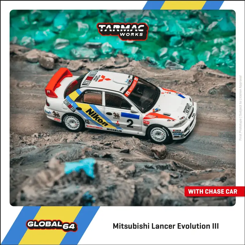 Tarmac Works - Mitsubishi Lancer Evolution III Hong Kong-Beijing Rally 1995 Winner - GLOBAL64 - Scala 1/64 T64G-050-95HKBR02